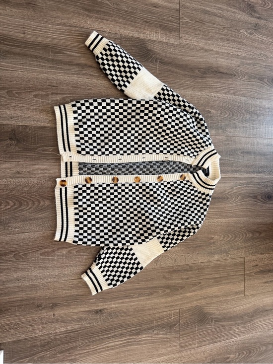 Dressed in LALA Sweaters - Dressed in LALA Black and Cream Checkerboard Knit Cardigan